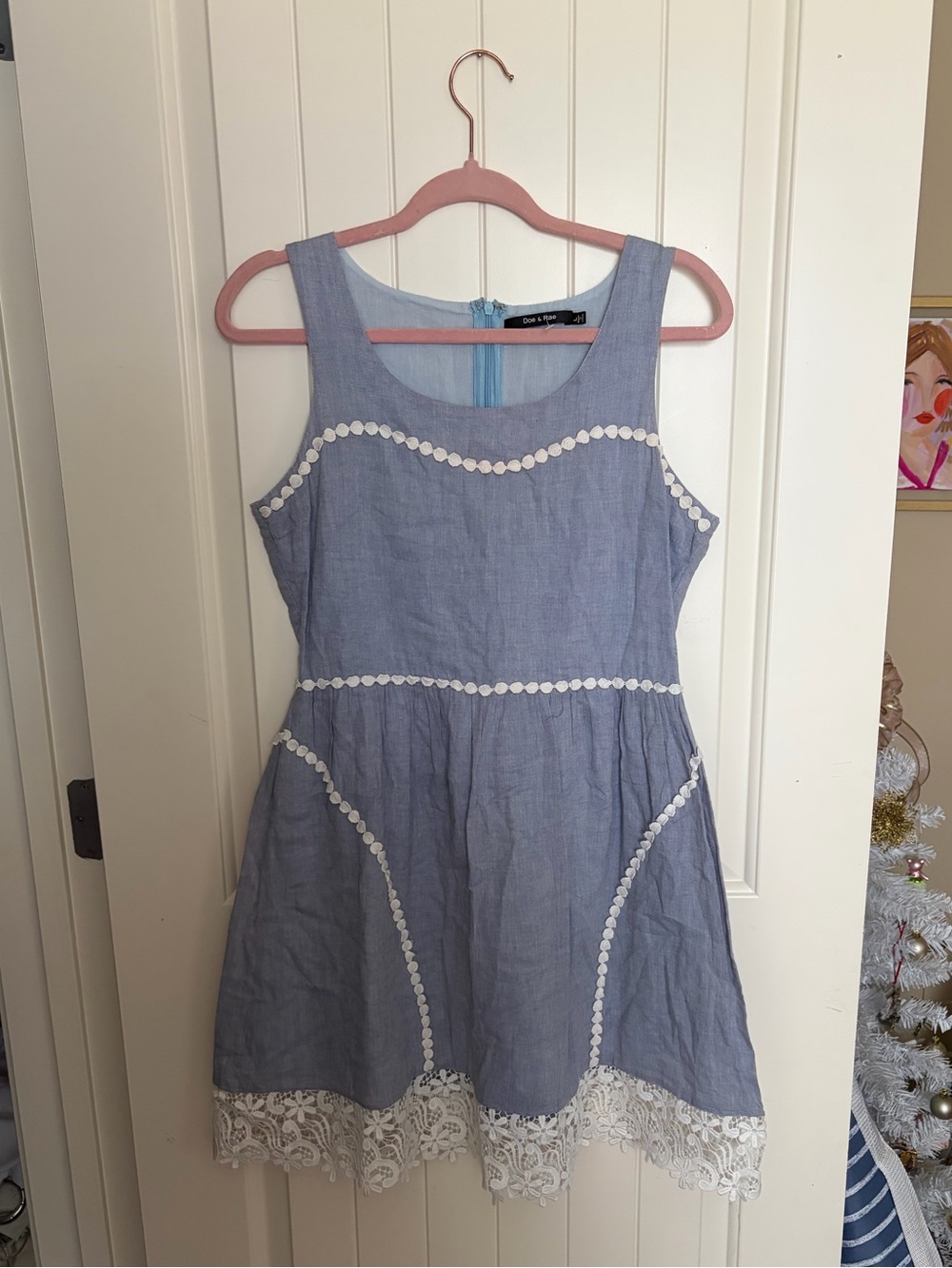 blue lace trim dress